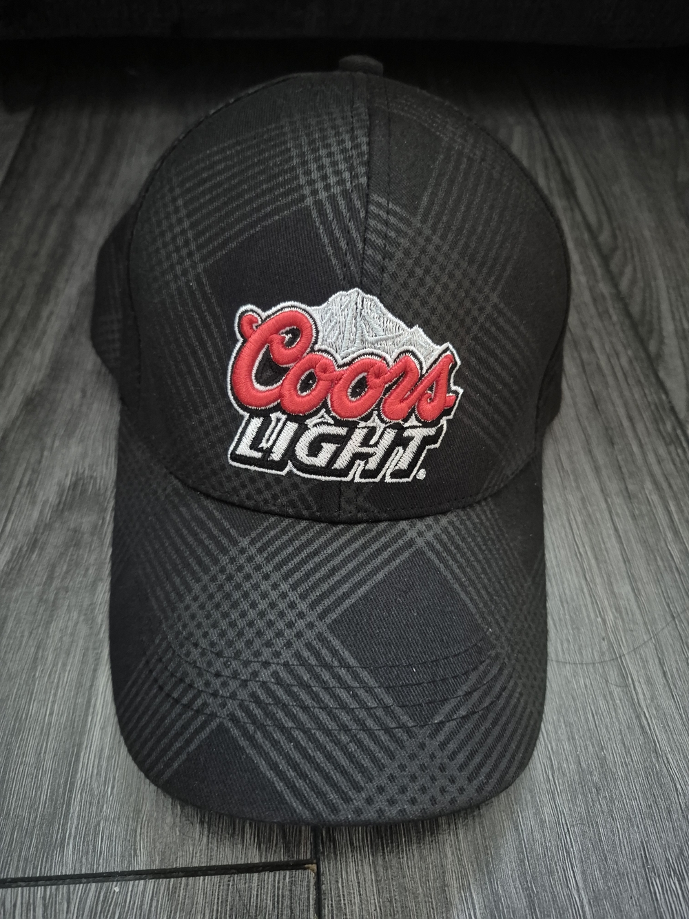 Vintage Coors Light Black Plaid Baseball Cap Hat Strapback Promo Beer